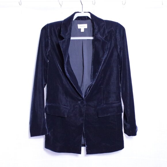 Open Edit Relaxed Velvet Blazer Navy Blue XXS - Picture 4 of 9